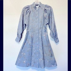 Asm Anna Flounce Floral Long Sleeve Blue Mini Dress XS